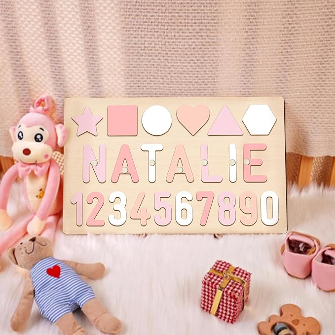 Name Puzzle Baby Gifts for Girl Boy, Todder Toy for Montessori Learning, 1 Year Old Baby Gift for Christmas Birthday