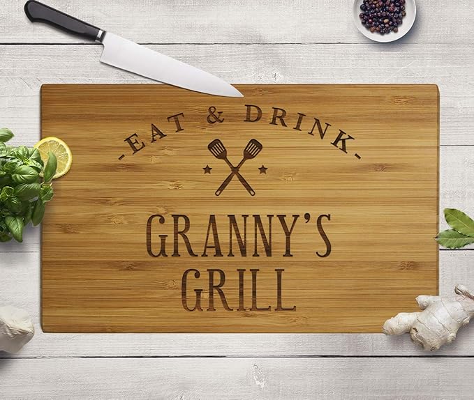 Andaz Press Large Bamboo Wood BBQ Cutting Board Gift, 17.75 x 11-inch, Granny's Grill, 1-Pack, Laser Engraved Serving Chopping Board Christmas Birthday Chef Kitchen Ideas
