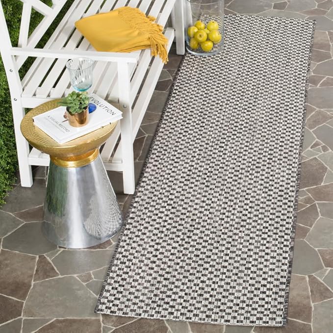 SAFAVIEH Washable Rug Outdoor Courtyard Collection - 2'3" x 10' Runner, Black & Light Grey, Non-Shedding & Easy Cleaning, Ideal for Patio, Entryway, Mudroom, Hallway, Kitchen (CY8653-37621)