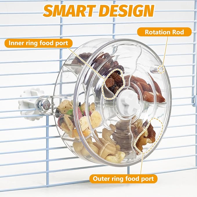 VCEPJH Rat Foraging Toy Interactive Slow Feeder with Transparent Rotating Treat Dispenser Wheel for Enrichment Activities Pet Rat Cage Accessories Ideal for Syrian Hamster Gerbil Mice (White)