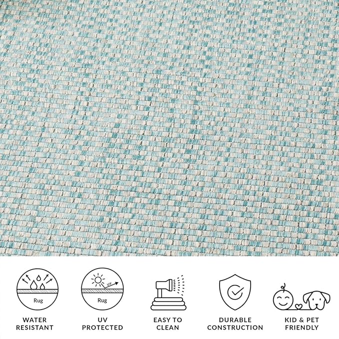 SAFAVIEH Washable Rug Outdoor Courtyard Collection - 9' x 12', Light Blue & Light Grey, Non-Shedding & Easy Cleaning, Ideal for Patio, Backyard, Mudroom (CY8653-37121)
