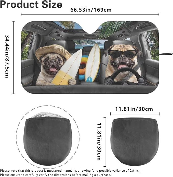 Cute Pug Car Windshield Sun Shade Easy Installation Foldable Funny Front Windshield Sun Visor Protector Universal Auto Sun Shade Easy Storage Automotive Interior Cover