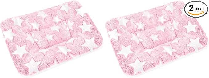 Small Animal Bed Mat, Soft & Warm, Suitable for Guinea Pig, Hamster, Rabbit, Rat and Bearded Dragon (X-Large(13.3''x9.4''), Star Pink) (Pack of 2)