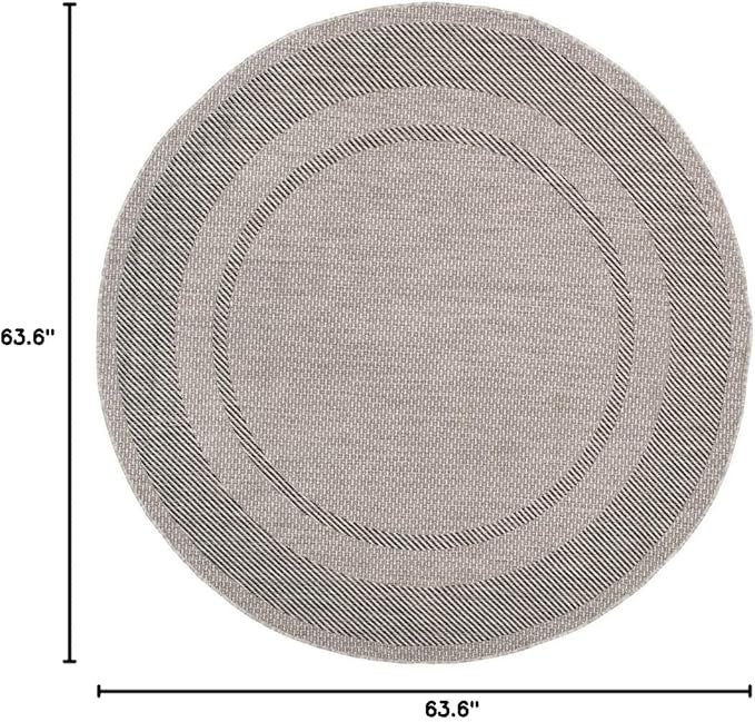 SAFAVIEH Washable Rug Outdoor Courtyard Collection - 5'3" Round, Beige & Black, Non-Shedding & Easy Cleaning, Ideal for Patio, Backyard, Mudroom (CY8477-36612)