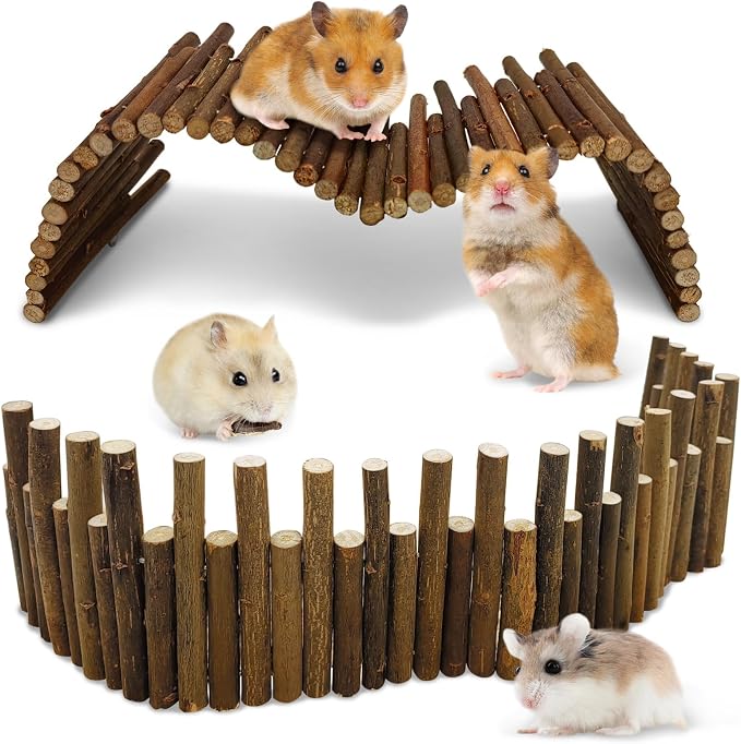 PINVNBY Hamster Suspension Bridge (19.7in and 9.8in) Bendy Natural Wood Bridge Long Climbing Ladder Hamster Cage Accessories for Guinea Pig Dwarf Sugar Glider Rat Mouse
