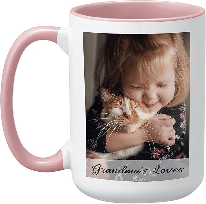 Let's Make Memories Personalized Photo Mug - Custom Coffee Mug - Your Photo & Text - For Any Occasion - Birthday - For Him - For Her - For Friend - Couples -15oz- Pink Handle