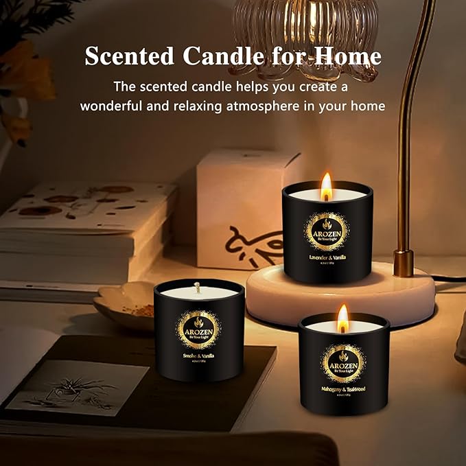 3 Pack Candles for Men, Scented Candles Gifts Set, Aromatherapy Soy Black Candles for Home Scented, Gifts for Men Chrismas, Scent of Lavender, Mahogany Teakwood & Smoke Vanilla, 70H Burn Time