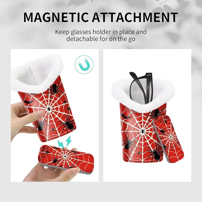 Plush Lined Eyeglasses Holder, Cute Magnetic PU Leather Glasses Stand Case for Women Men Kids
