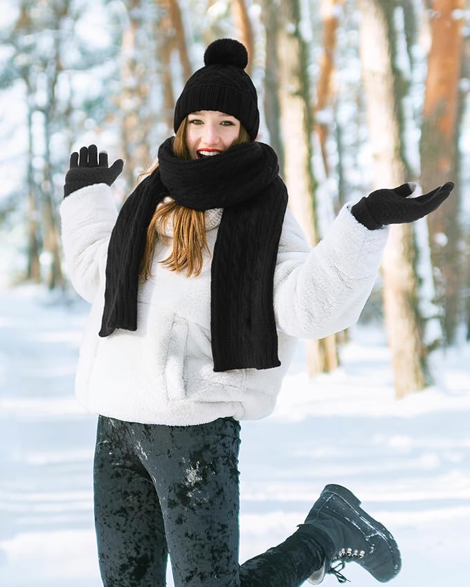 Geyoga 6 Pcs Winter Warm Set for Women Warm Beanies Hats Touchscreen Gloves Long Scarf Ear Muffs Socks Winter Gifts for Women