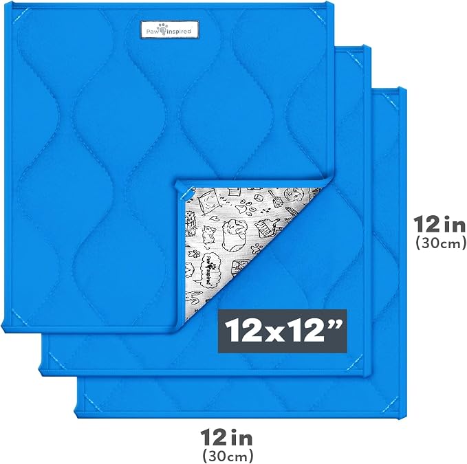 Paw Inspired Washable Fleece Guinea Pig Cage Liner Pads,12x12 Inch, Blue | Corner Mat, Pee Pad, Super Absorbent Bedding, Waterproof Bottom, Guinea Pigs, Ferrets, Rabbits, Hamsters, Small Animals