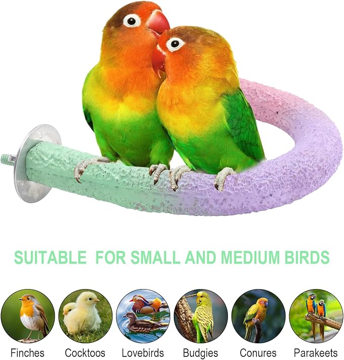 U Shape Parrot Perch Cage for 4cm Large Pad Fits Bird perches | Fits Horizontal Vertical Bars Washable Colorfast Resin Perch for Budgies, Cockatiels to Trim Nails Beak Naturally