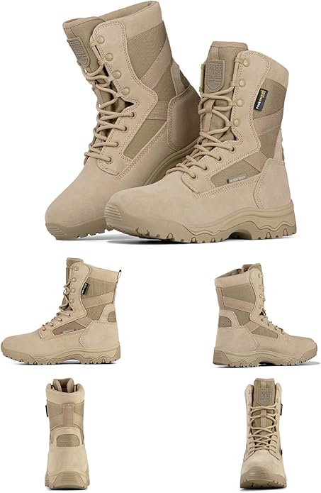 FREE SOLDIER Men's Work Tactical Boots 8 Inches Lightweight Combat Boots Durable Suede Leather Military Boot Desert Boot