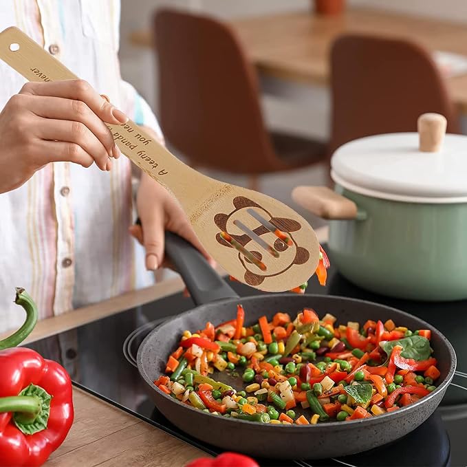 5PCS Panda Wooden Cooking Spoons Set Bamboo Cooking Spoons | Panda Kitchen Decor Housewarming Wedding Anniversary Thanksgiving Christmas for Mom Women Animal Lovers