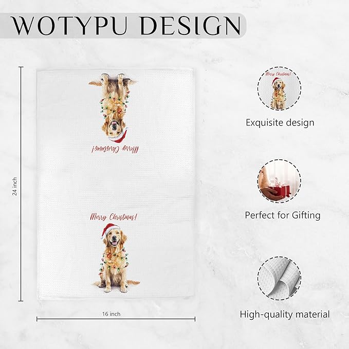Golden Retriever Christmas Kitchen Towels, Golden Retriever Gifts for Women Men Dish Tea Towels, Dog Lover Gifts Decorative Hand Towel for Bathroom, Christmas Bathroom Decor, 16X24 Inch