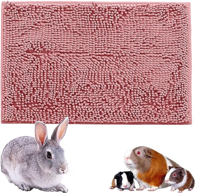 Oncpcare Guinea Pig Fleece, Cage Liner, Washable Non-Slip Mat（Pink） | Chenille fleece, absorbent 3-layer design, non-slip TPR backing, machine washable, for small animal cages