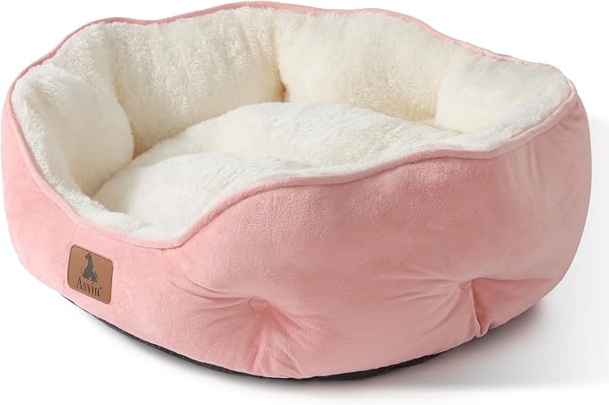 Asvin Small Dog Bed for Small Dogs, Cat Beds for Indoor Cats, Pet Bed for Puppy and Kitty, Extra Soft & Machine Washable with Anti-Slip & Water-Resistant Oxford Bottom, Pink, 20 inches