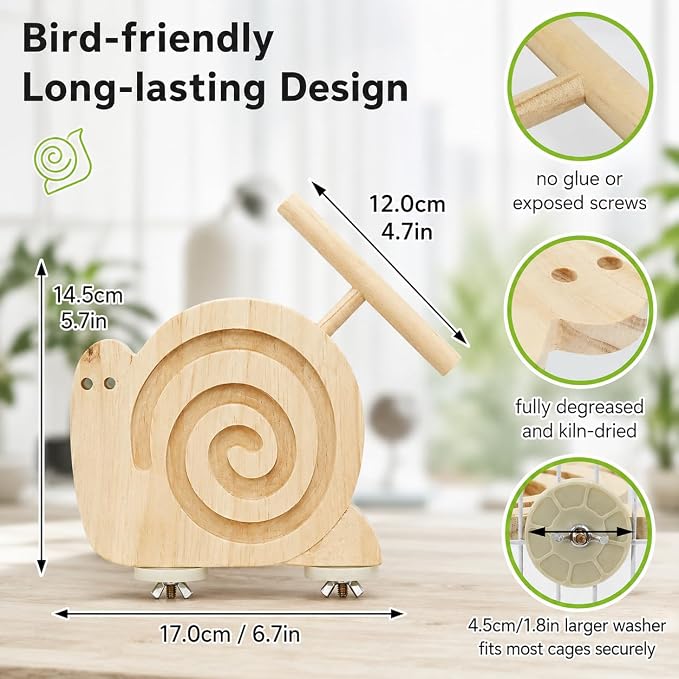 Bird Foraging Toy with Perch, Natural Kiln-Dried Wood Slow Feeder Puzzle Toy for Parakeets, Budgies Cockatiels Conures Relieve Boredom Reduce Seed Mess Prevent Overgrown Beaks for Small & Medium Birds