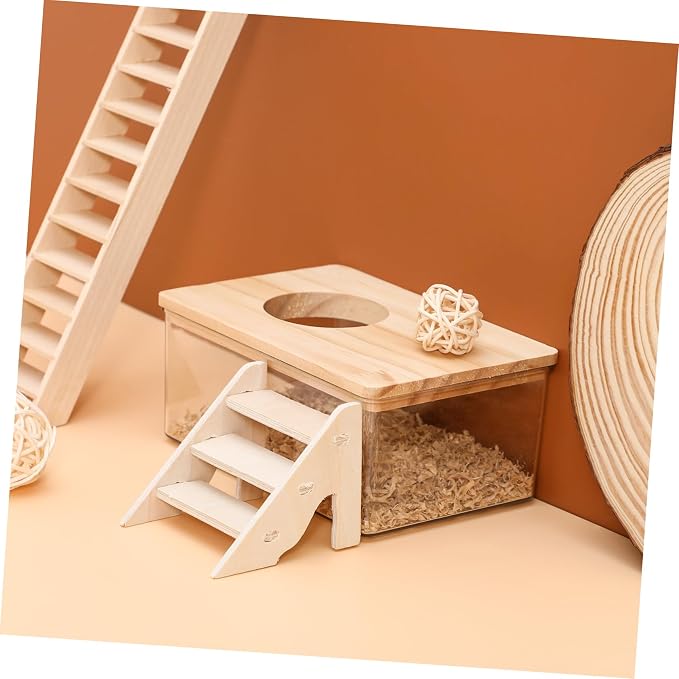 COLLBATH 1set Hamster Bath Sand Box Ladder and Lid Digging Container for Small Animals Promotes Natural Behavior for Dwarf Hamsters Gerbils and Chinchillas