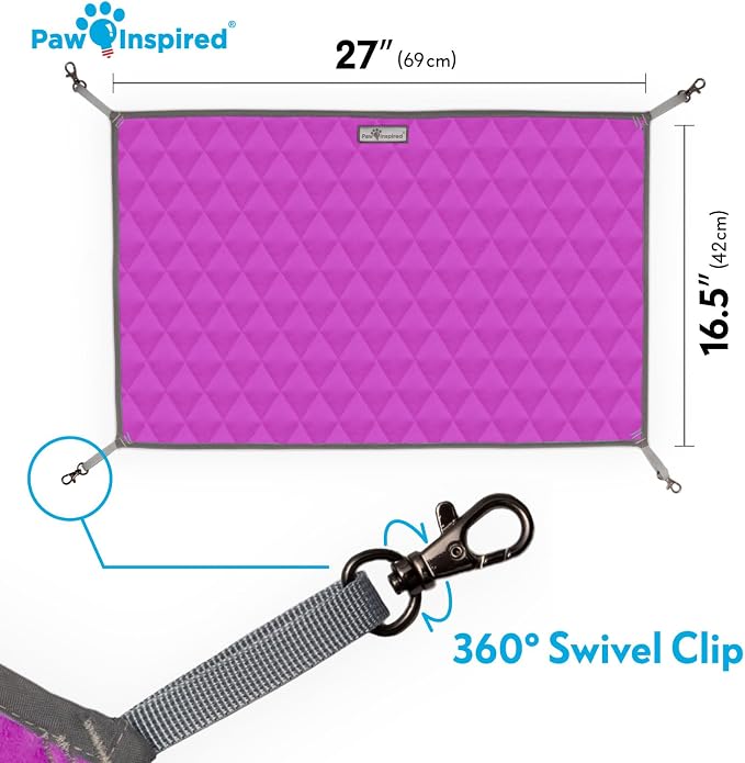 Paw Inspired Hanging Fleece Hammock for Small Animals, Gray/Pink | Hammock with Swivel Clips for Pet Cage for Ferrets, Rats, Chinchillas, Sugar Gliders, Hideout Toy for Guinea Pigs, Hamsters