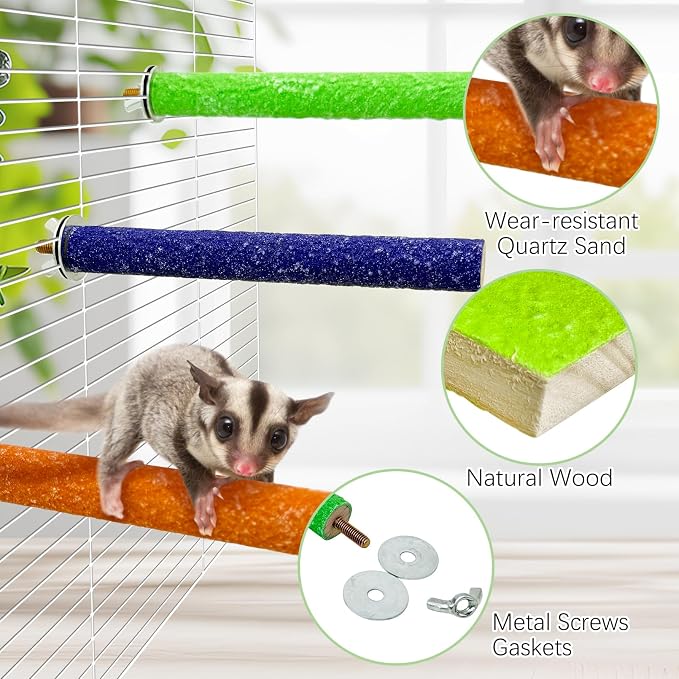 BNOSDM 6PCS Sugar Glider Pole Stand Toy Natural Wood Climbing Platform Colorful Paw Grinding Perch for Sugar Glider Cage Accessories Exercise Toys for Squirrels Hamster Chinchillas Rats Gerbil