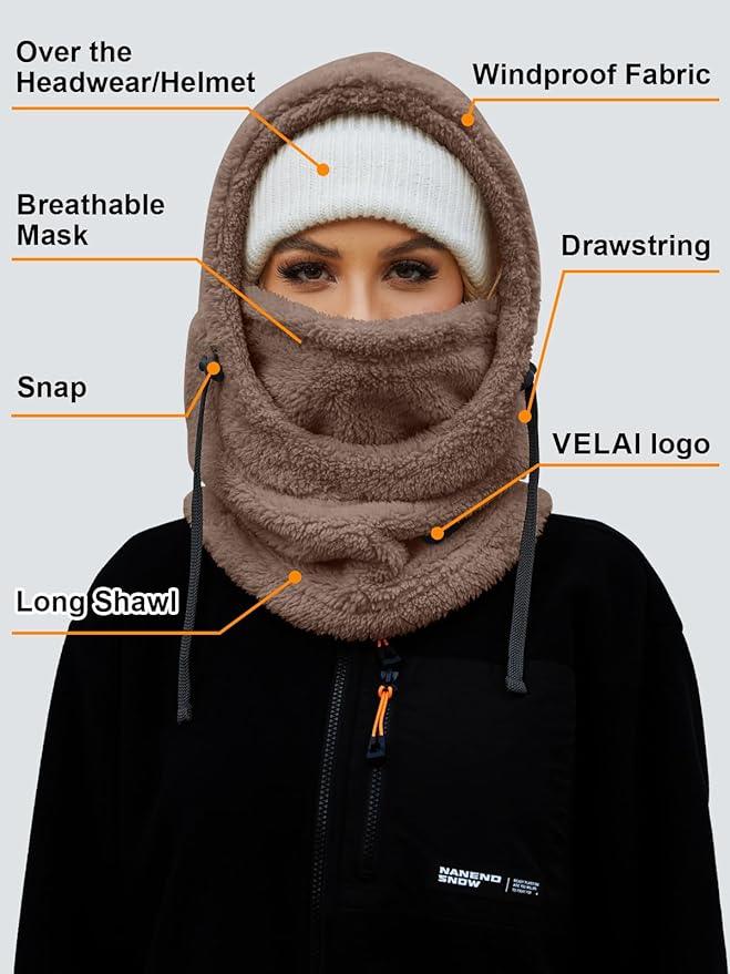 Balaclava Fleece Ski Mask for Men Women Winter Face Masks Windproof Hooded Scarf Cold Weather Hat Neck Warmer