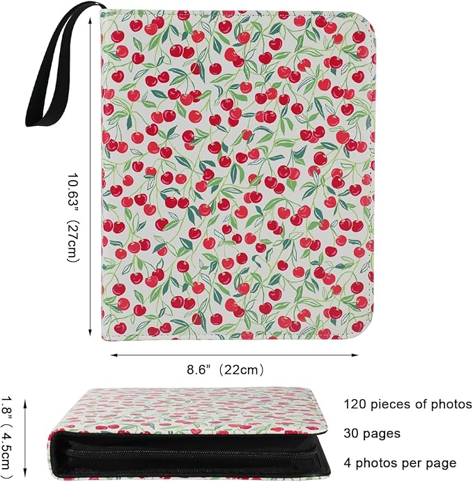 Photo Album 4x6 Pictures,120 Pockets Binder Premium Vegan Leather Cover for Family Wedding Anniversary Baby Kids Vacation. (Cherry Print)