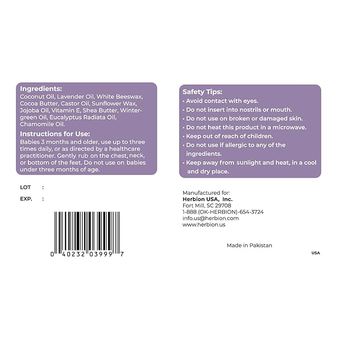 HERBION Naturals Baby Chest Rub, Ages 3 Months+, All-Natural Soothing Ointment with Coconut Oil, Eucalyptus, Lavender, Chamomile, Shea Butter, Petroleum & Menthol-Free, Non-GMO, 10.59 Oz, Pack of 3