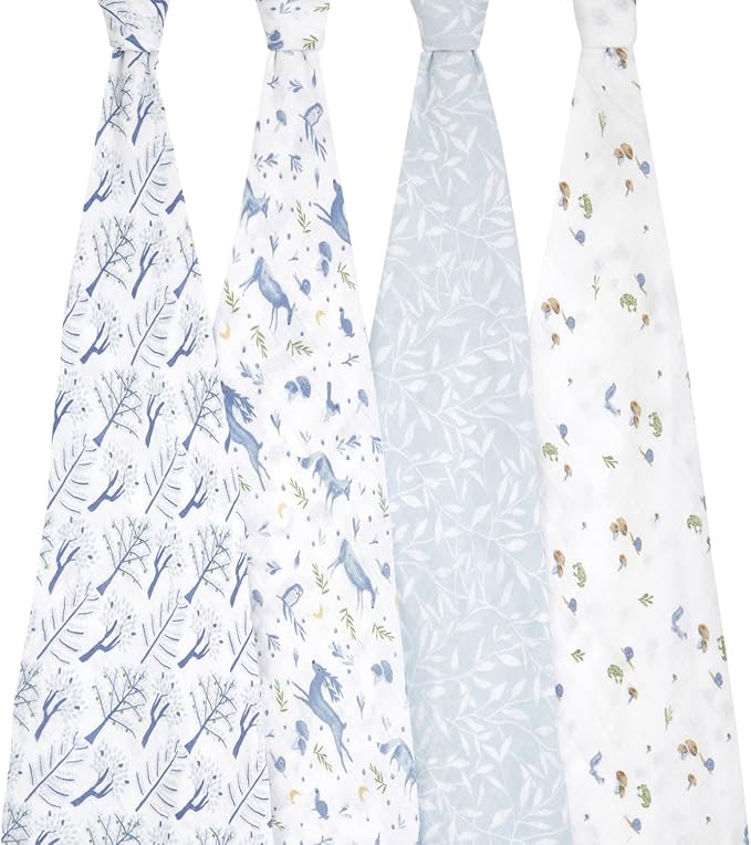 aden + anais Swaddle Blanket, 100% Organic Cotton Muslin Blankets for Girls & Boys, Baby Receiving Swaddles, Ideal Newborn & Infant Swaddling Set, 4 Pack, Outdoors