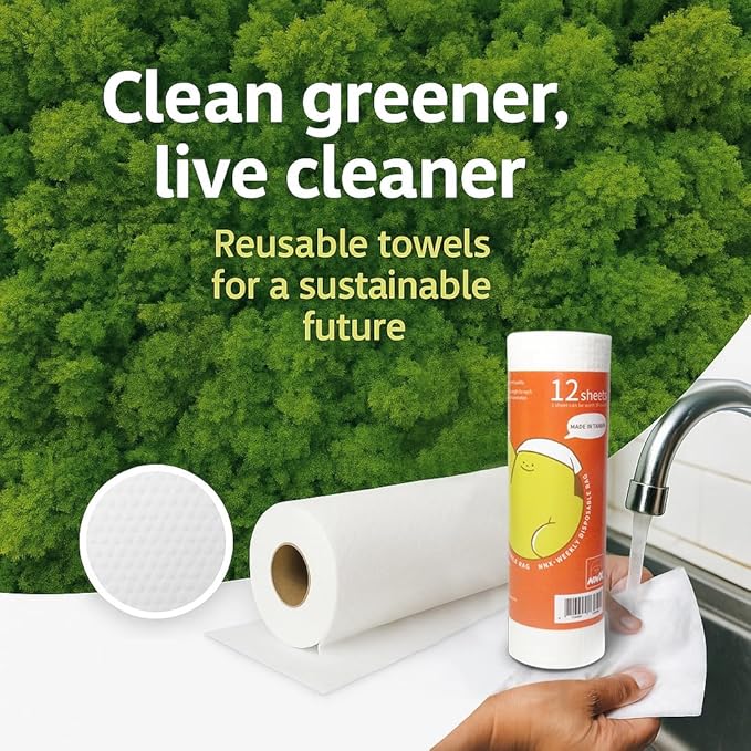 NNX Reusable Paper Towels 12 Count – OEKO-TEX Standard 100 Certified, Plant-Based Fiber, Washable Quick Dry Heavy Duty Kitchen Rags & Dish Cloths for Multi-Purpose Cleaning