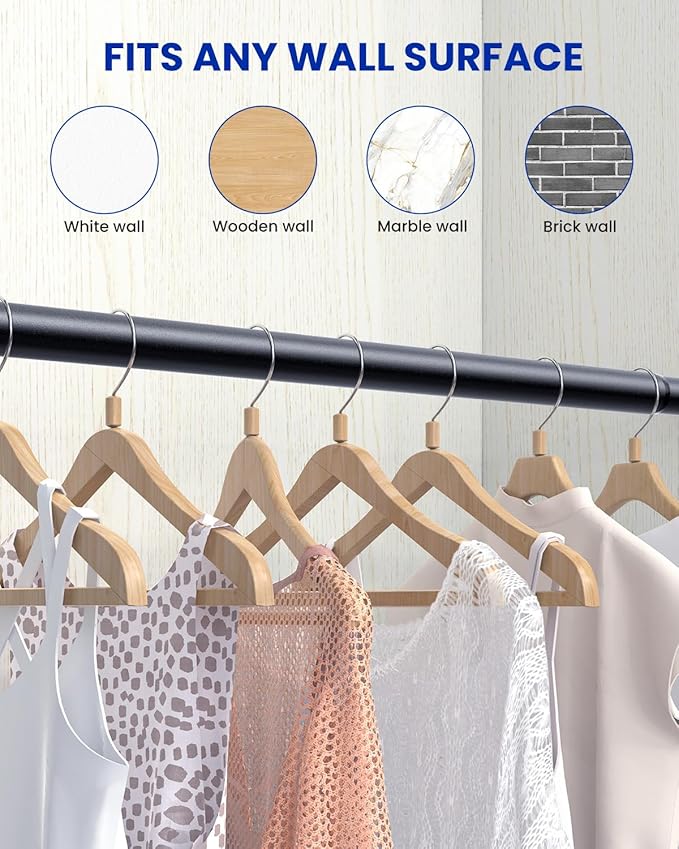 4 PACK Closet Rods for Hanging Clothes, 17 to 84 Inches Stepless Adjustable Metal Closet Rod, 1.3 Inches Heavy Duty Clothes Hanging Rod for Closet Wardrobes Laundry RV, Black