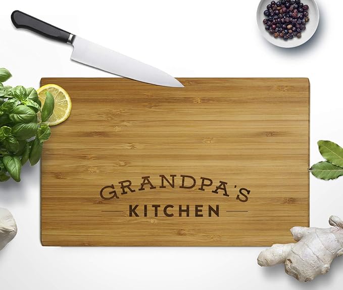 Andaz Press Laser Engraved Small Bamboo Wood Cutting Board, 9.5 x 6-inch, Grandpa's Kitchen, 1-Pack