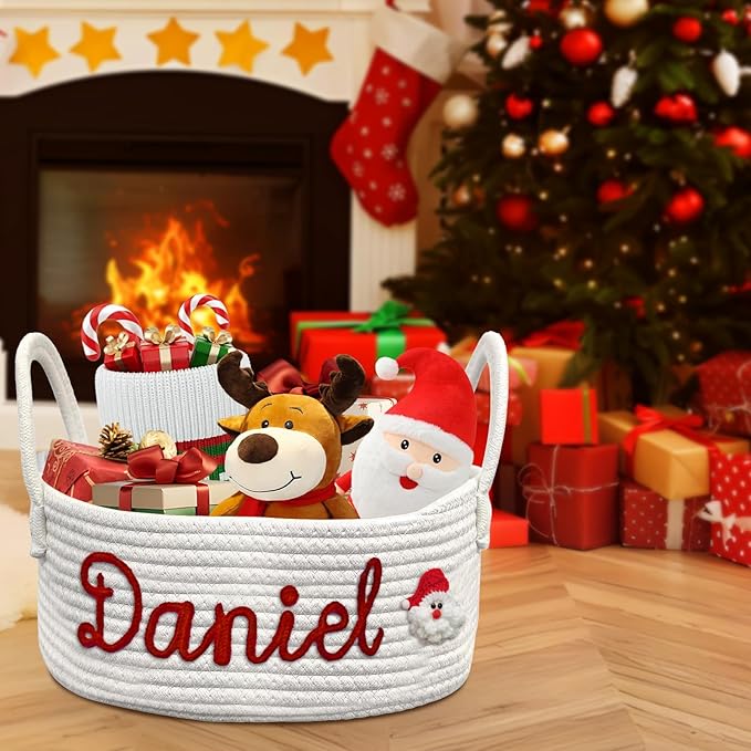 Personalized Baby Basket with Name - Custom Cotton Rope Storage Basket & Organizer for Nursery, Diaper Caddy and Keepsakes, Baby Shower Gifts