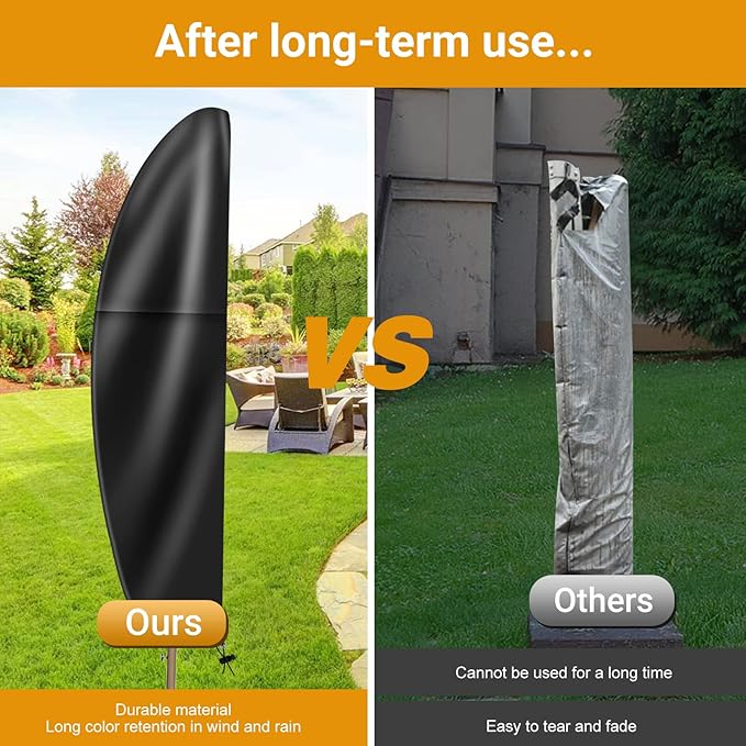 Patio Cantilever Umbrella Covers for Outdoor: Waterproof Offset Umbrella Cover Banana Style with Zipper fits 9FT to 14FT, Black