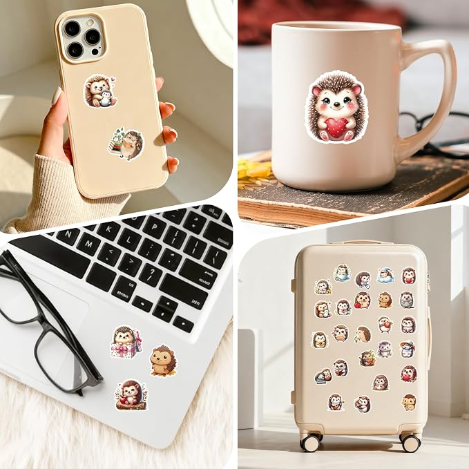 Hedgehog Gifts for Women - 52 Pcs Hedgehogs Accessories Set | Makeup Bag with Stickers Necklace Christmas New Year Party Birthday Gift for Daughter Niece Sister Friend Bestie Animal Lover