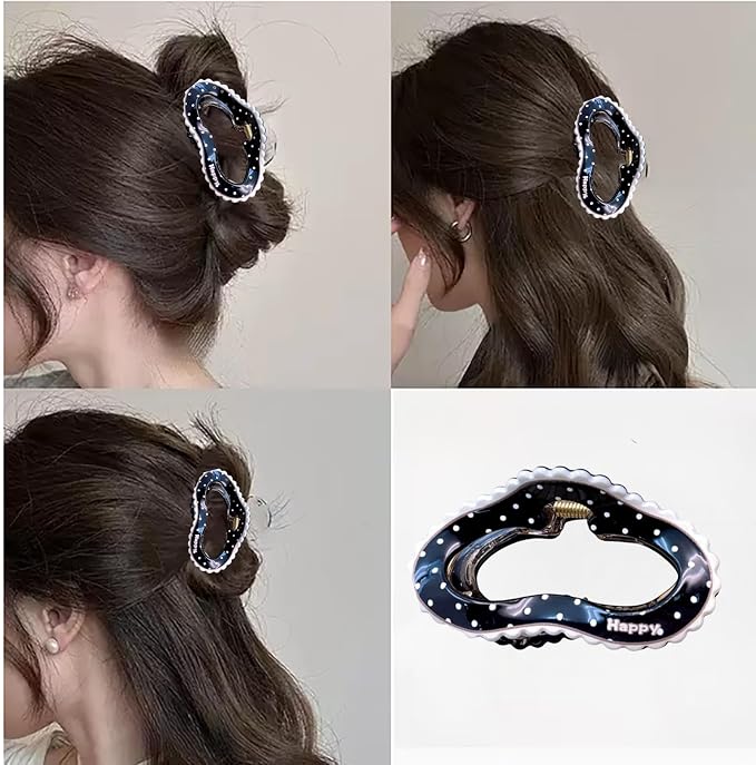 1pc Large Cloud Hair Claw Clips for Women, Summer Hair Clips Black Cute Polka Dots Hair Jaw Clamps Strong Hold Hair Catch Barrette Fashion Styling Non-Slip Claw Clips for Women Kawaii Hair Accessories