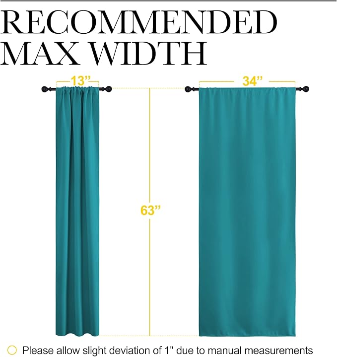 NICETOWN Peacock Blue Blackout Curtains Panels for Window, Thermal Insulated Rod Pocket Blackout Drapes/Draperies for Living Room (2 Panels, W34 x L63 inches)