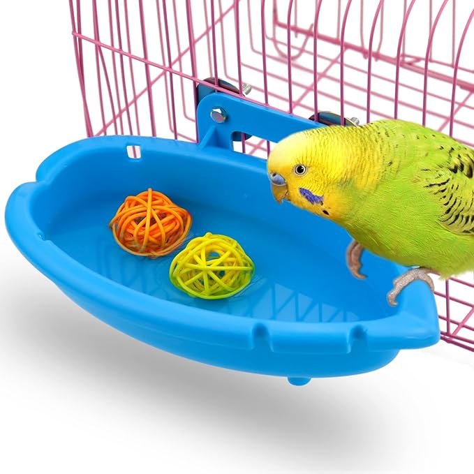 Mygeromon Bird Bath for Cage Parakeet Bathtub Budgie Shower Tub Indoor | Small Parrot Accessories, Hanging, Blue
