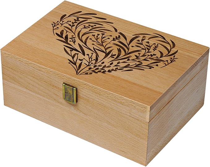 EXISTING Wooden Memory Keepsake Box, Floral Heart Engraved Large Keepsake Boxes with Lids, Memory Box Keepsakes Gift for Anniversary, Wedding, Memory, Birthday, Valentines Day, for Office or Home