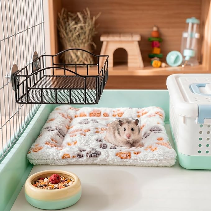Hacaroa Rat Cage Platform with Mat, Hanging Guinea Pig Bed Basket Metal Squirrel Cage Ledge Bird Perch, Chinchilla Cage Accessories Small Animal Habitat for Hamster, Ferret, Gerbil, Easy to Clean