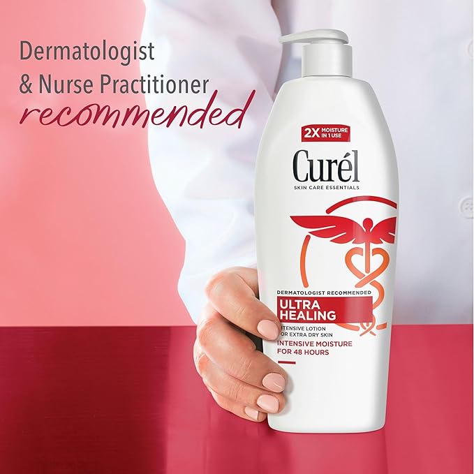 Curel Ultra Healing Lotion for Sensitive and Dry Skin, Hand and Body Lotion Repairs Moisture Barrier, Ceramide Moisturizer, Fragrance-Free, Dermatologist Recommended, Travel Size, 6 Oz (Pack of 3)