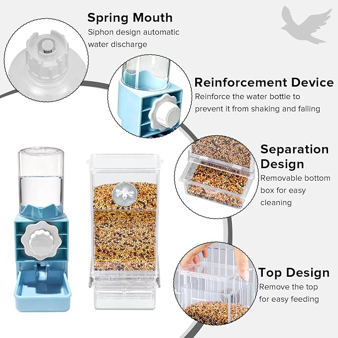Lemtrflo No Mess Bird Cage Feeder, Automatic Bird Water Dispenser | Parakeet Cage Accessories