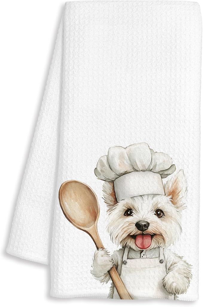 Funny West Highland Terrier Chef Kitchen Towels Gifts, West Highland Terrier Dog Gift, Chef Gifts for Women Men, Dog Lover Gift Decor Dish Hand Tea Towels for Kitchen Bakery, 16x24 Inch