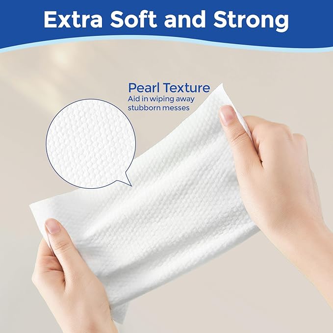 MATERN'ELLA Adult Wet Wipes, Cleansing Wash Cloths for Elderly Care, 99% Pure Water for Incontinence, Personal Bath, Alcohol-Free, 4 Flip-Top Packs(320 Wipes Total)