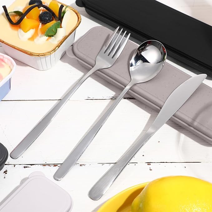 Yinkin 4 Pack Portable Travel Utensils Set with Case Reusable Stainless Steel Silverware Flatware Camping Cutlery Include Fork Spoon Knife for Work School Dishwasher Safe (Classic Color)