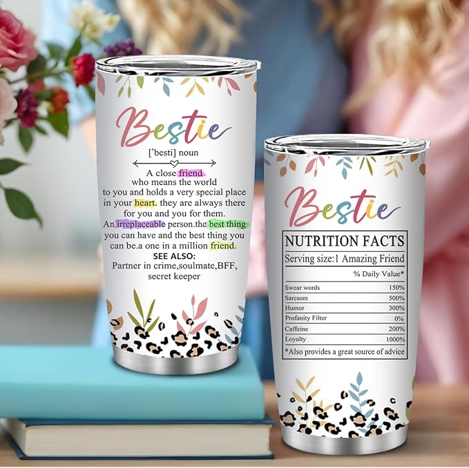 Bestie Gifts for Women, 20 Oz Bestfriend Tumblers for Women with Brush & Straw, Bestie Tumbler, Friendship Gift for Birthday Thanksgiving Christmas, Friend Coffee Tumbler, 1 PCS