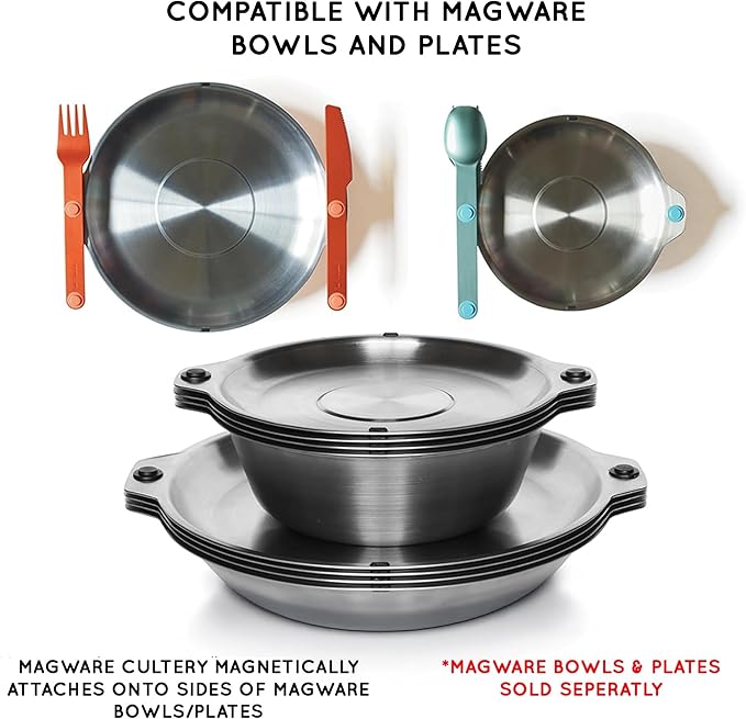 FULL WINDSOR - MAGWARE Magnetic Camping Cutlery Set - Travel Utensils for Camping, Cooking, and Outdoor Dining - Knife, Fork & Spoon - Portable Silverware with Pouch for Backpacking - Black (3 PCS)