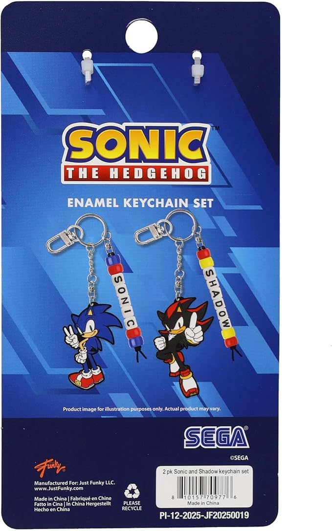 JUST FUNKY Sonic and Shadow Keychain Set 2 Pack Enamel Metal Sonic the Hedgehog Beaded Accessory