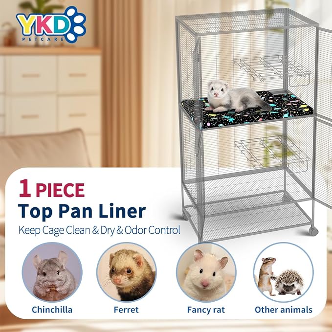 YKD Ferret Cage Liners for Ferret Nation & Critter Nation Cages | Waterproof Chinchilla Cage Accessories, Washable Bedding, for Ferrets, Chinchillas, Rats (Black, Top Pan Liner)