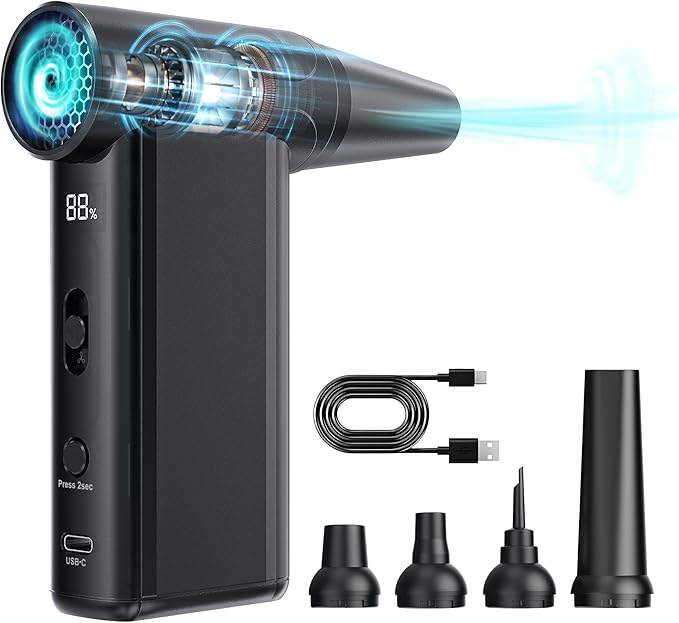 Cordless Electric Air Duster, 110000 RPM Turbo Jet Fan with LED, 8-Gear Stepless Speed Adjustment, Powerful Blower with Brushless Motor for Computer, BBQ, Cars, Home & Outdoor Cleaning