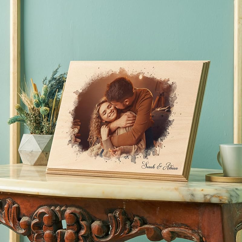 udelf Custom Photo on Wood with Text Personalization, Engraved Photo with Watercolor Style, Rustic Cottage Wall Art